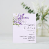 Lavendel-florale Violett-Hochzeitseinladung (Stehend Vorderseite)