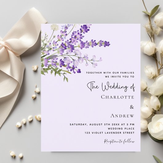 Lavendel-florale Violett-Hochzeitseinladung