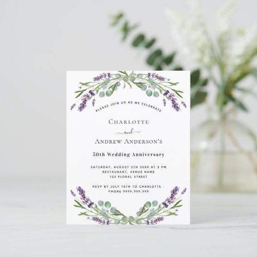 Lavendel Florals Budget 50. Hochzeitstag (Stehend Vorderseite)