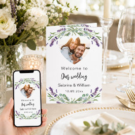 Lavendel Florals Foto Willkommensmenü Einladung