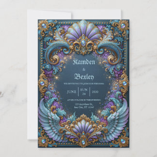 Lavendel Flügel Fantasy-Hochzeit Einladung