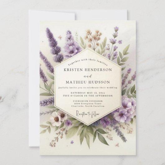 Lavendel flüsternde Flora Hochzeit Einladung (Vorderseite)