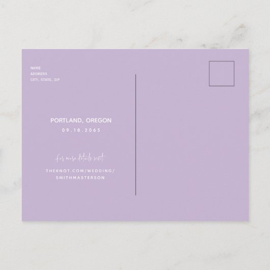 Lavendel & Foliage Hochzeit Sichern Sie das Datum Postkarte (Rückseite)