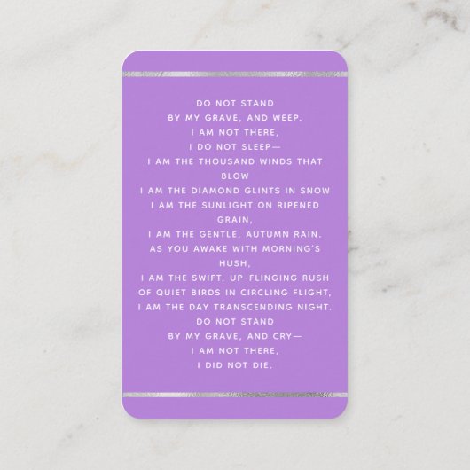 Lavendel-Foto-Cross-Beerdigungskarte Visitenkarte (Rückseite)