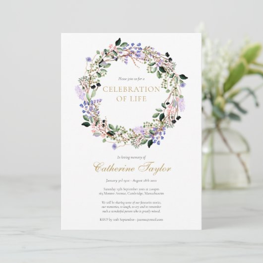 Lavendel Foto Feier zum Leben Beerdigung Einladung (Stehend Vorderseite)