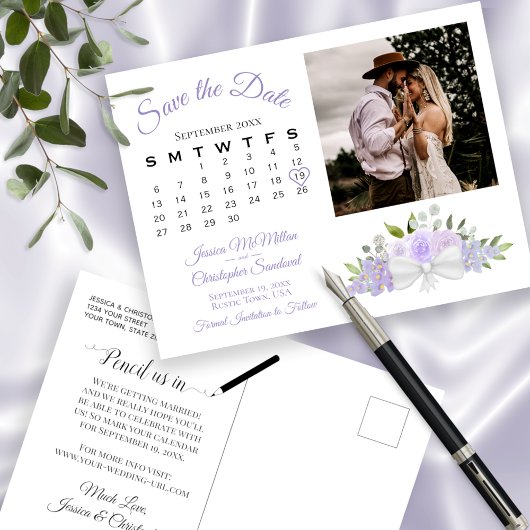 Lavendel Foto & Kalender Save the Date Ankündigungspostkarte