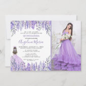 Lavendel Foto Lila Floral Quinceañera Einladung (Vorderseite)