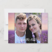 Lavendel Foto QR Code Save the Date Karte (Vorderseite)