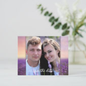 Lavendel Foto QR Code Save the Date Karte (Stehend Vorderseite)