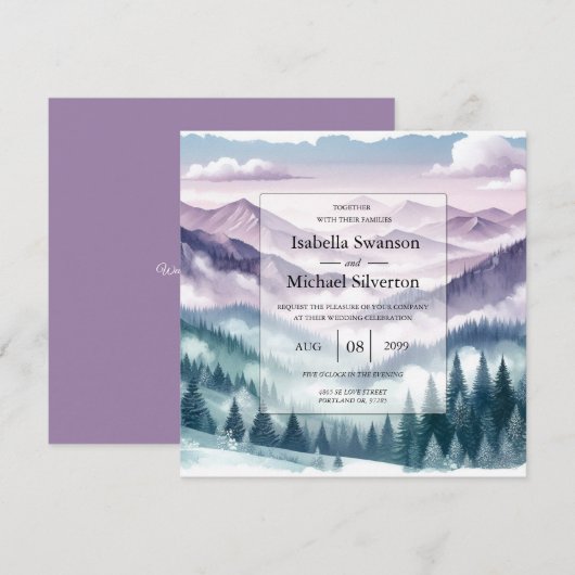 Lavendel Frost bei der Alpennebel-Hochzeit Einladung (Vorne/Hinten)