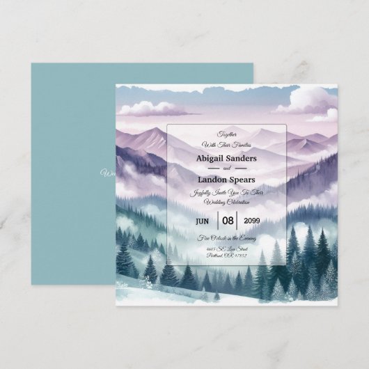 Lavendel Frost bei der Alpennebel-Hochzeit Einladung (Vorne/Hinten)