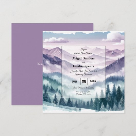 Lavendel Frost bei der Alpennebel-Hochzeit Einladung (Vorne/Hinten)