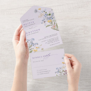 Lavendel-Frühlings-Wiesen-Garten-Hochzeit All In One Einladung