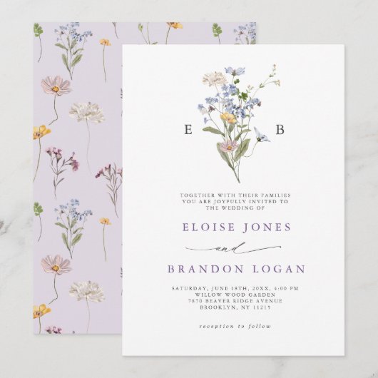 Lavendel-Frühlings-Wiesen-Garten-Hochzeit Einladung (Vorne/Hinten)