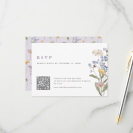 Lavendel-Frühlings-Wiesenhochzeit QR-Code RSVP Karte