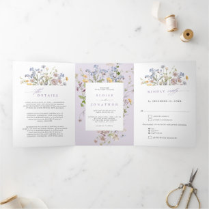 Lavendel-Frühlings-Wildblumengarten-Hochzeitseinla Dreifach-gefaltete Programmkarte