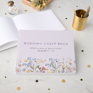Lavendel-Frühlings-Wildblumenwiese-Gartenhochzeit Gästebuch