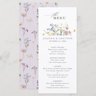 Lavendel-Frühlings-Wildblumenwiese-Gartenhochzeit Menükarte