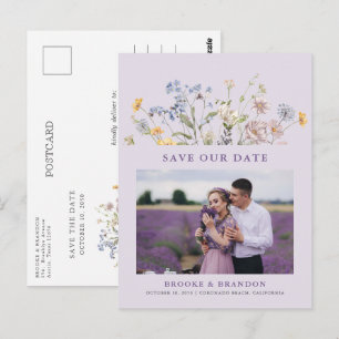 Lavendel-Frühlings-Wildblumenwiese - Heiratsdatum Postkarte