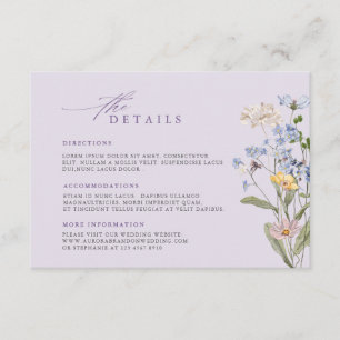 Lavendel-Frühlings-Wildblumenwiese-Hochzeitsdetail Begleitkarte
