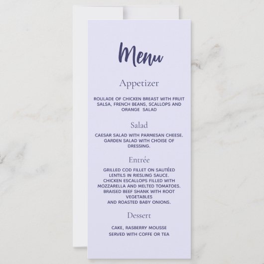 Lavendel Geburtstagsprogramm Dinner Karte (Rückseite)