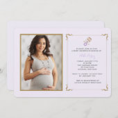 Lavendel-Geklapper-Foto-Baby-Duschen-Einladung Einladung (Vorne/Hinten)