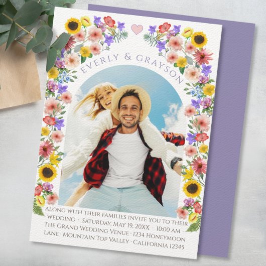 Lavendel & Gelb Elegance Foto Wildblume Einladung