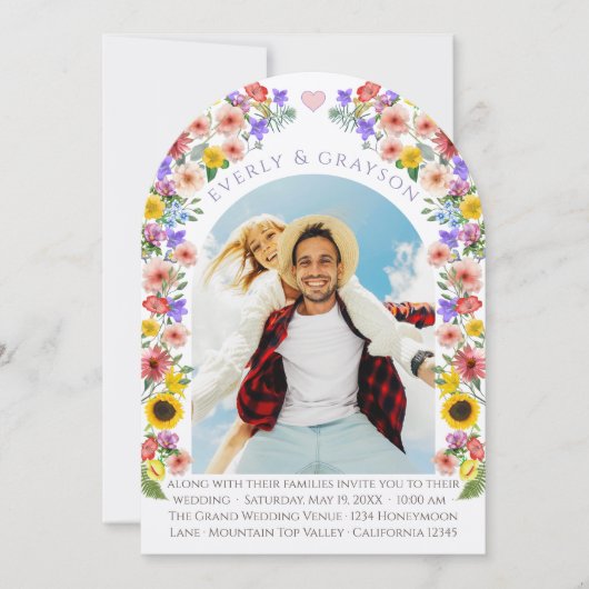 Lavendel & Gelb Elegance Foto Wildblume Einladung (Vorderseite)