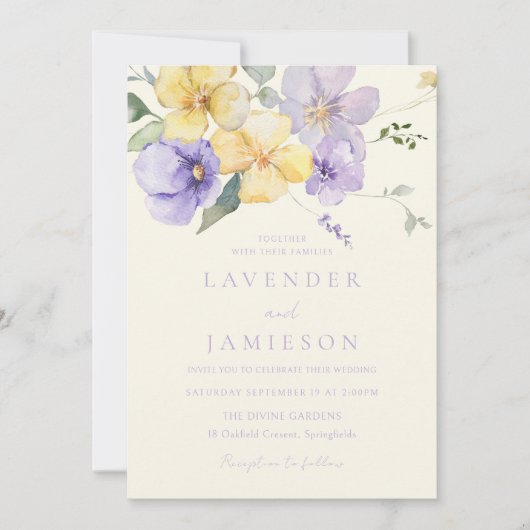 Lavendel & Gelb Sonnenschein Blume Hochzeit Einladung (Vorderseite)