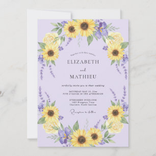 Lavendel Gelbe Sonnenblume Blühen Hochzeit Einladung