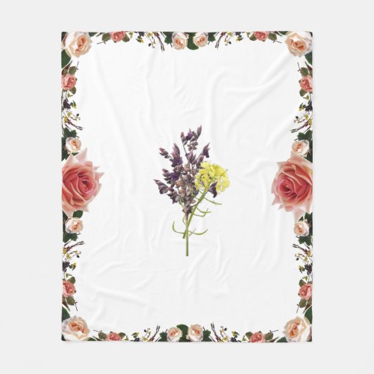 Lavendel & Gelbe Wildblume Botanisches Design Fleecedecke (Vorderseite)