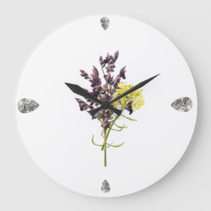 Lavendel & Gelbe Wildblume Botanisches Design Große Wanduhr