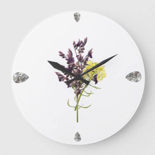 Lavendel & Gelbe Wildblume Botanisches Design Große Wanduhr (Vorderseite)