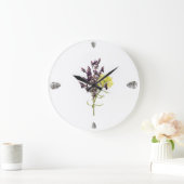 Lavendel & Gelbe Wildblume Botanisches Design Große Wanduhr (Zuhause)