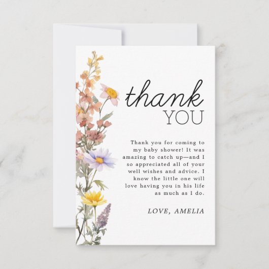 Lavendel Gelbe Wildblumen Elegante Babydusche Dankeskarte (Vorderseite)