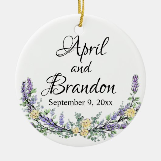 Lavendel, Gelbrosen und Eukalyptus Keramik Ornament (Vorne)