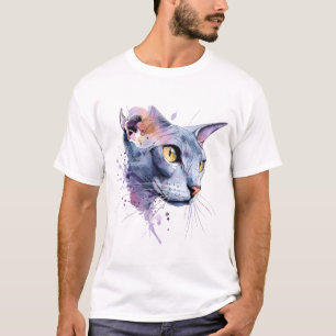 Lavendel-Geometrische Wasserfarben-Katzengesichtsk T-Shirt