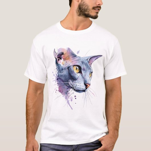 Lavendel-Geometrische Wasserfarben-Katzengesichtsk T-Shirt (Vorderseite)
