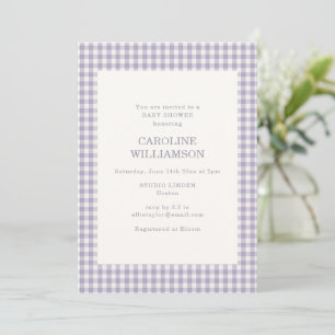 Lavendel-Gingham-Karo-Retro-Baby-Party Einladung