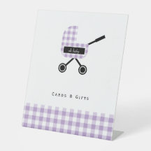 Lavendel-Gingham-Kinderwagen-Baby-Party-Karten