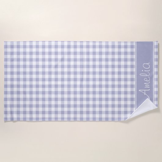 Lavendel-Gingham-Muster | personalisiert Strandtuch (Vorderseite)