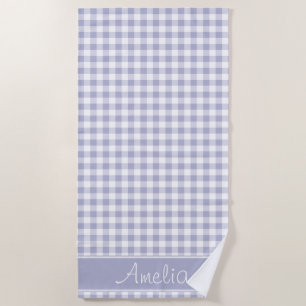 Lavendel-Gingham-Muster personalisiert Strandtuch