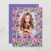 Lavendel Girl mit Dackel Puppy Postkarte (Vorne/Hinten)