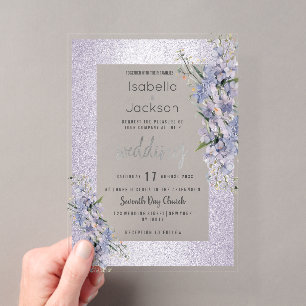 Lavendel Glitter Wildblumen Blumen Hochzeit Acryleinladungen