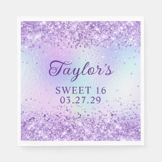Lavendel-Glitzer Blasse Iridescent Foil Sweet 16 Serviette (Vorderseite)