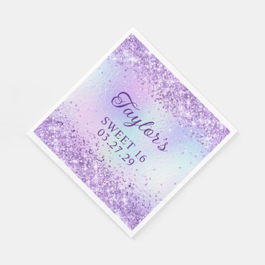 Lavendel-Glitzer Blasse Iridescent Foil Sweet 16 Serviette (Ecke)