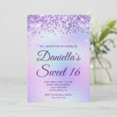 Lavendel Glitzer Iridescent Foil Sweet 16 Einladung (Stehend Vorderseite)