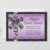 Lavendel-Glitzer laden mit Zebra-Druck-Bogen ein Einladung (Vorderseite)