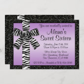 Lavendel-Glitzer laden mit Zebra-Druck-Bogen ein Einladung (Vorne/Hinten)