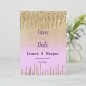 Lavendel Glitzer ombre Tropfen Save the Date Einladung (Stehend Vorderseite)